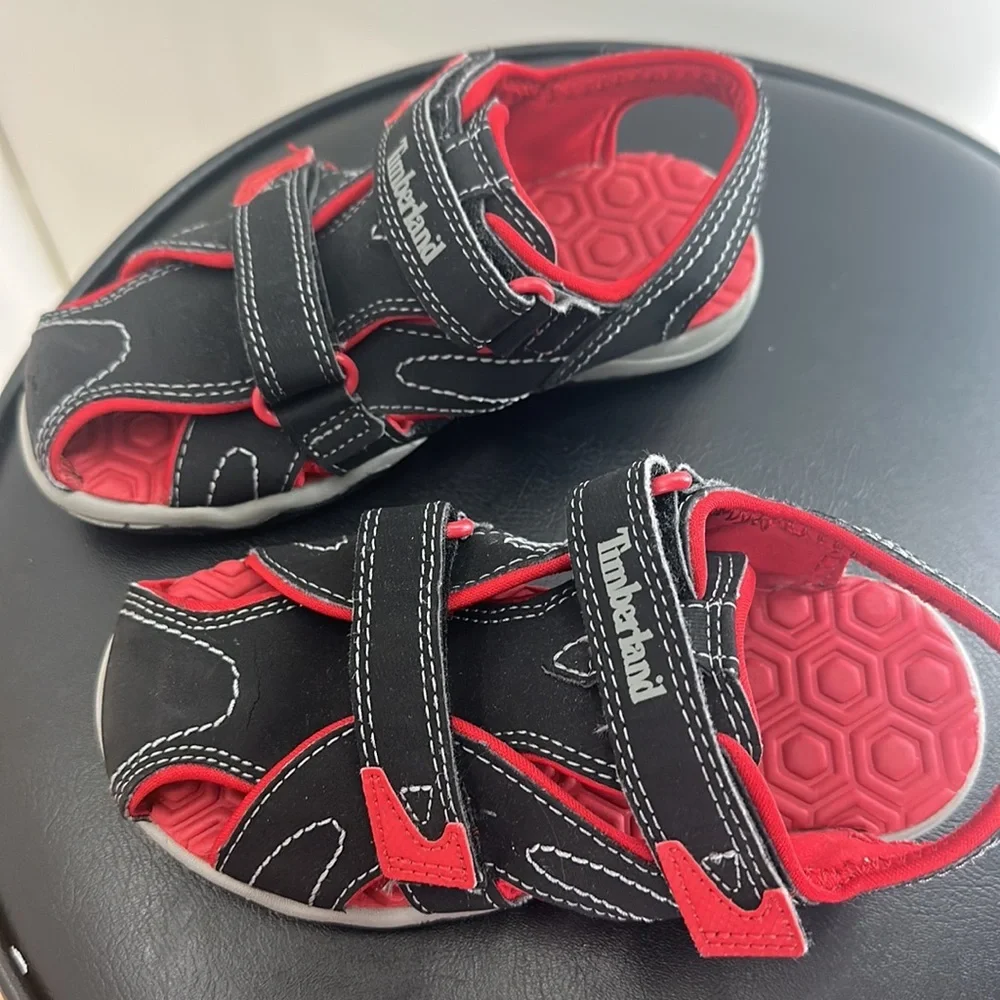 Timberland Boys size 11 sandals black‎ and red